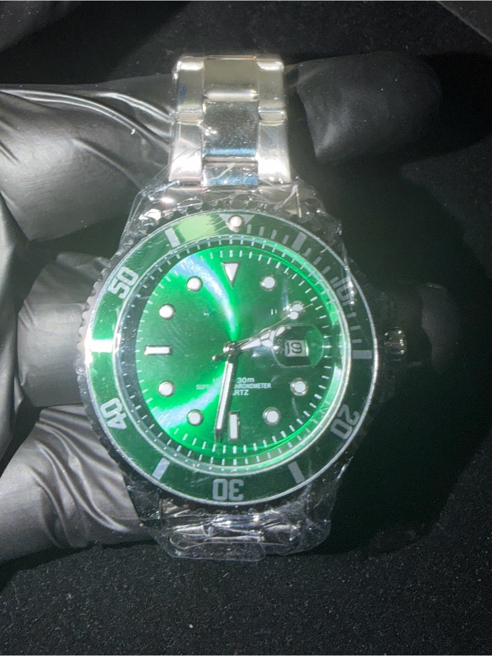 Men's Green Dial Stainless Steel Quartz Watch